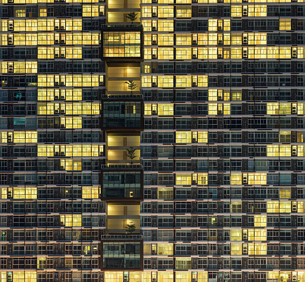 istock Balcony pattern of building at night 512974288