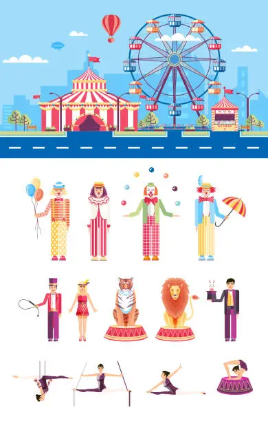 Vector illustration of Circus with artists