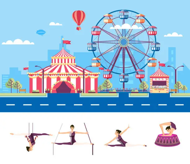 Vector illustration of Circus with gymnasts