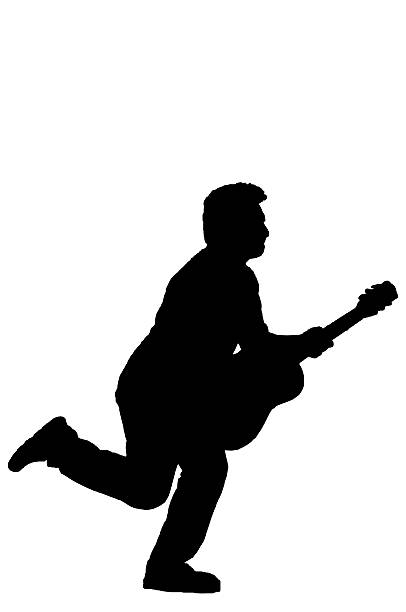Asian man pose with guitar silhouette in studio isolated on white background with clipping path.