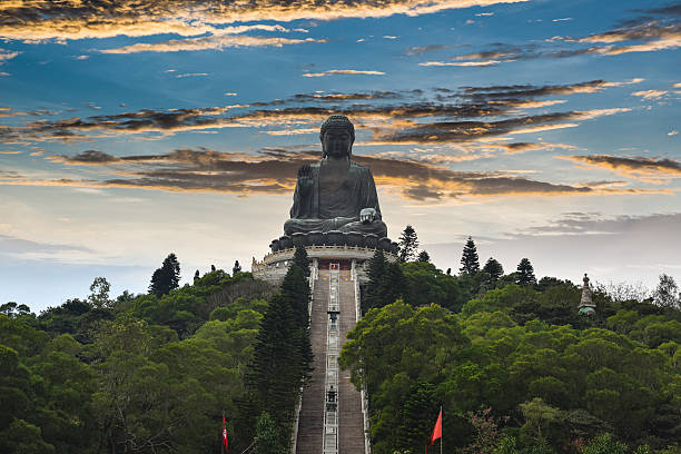 Big Buddha Ngong Ping Lantau Island Tian Tan Buddha, also known as the Big Buddha, is a large bronze statue of Buddha Shakyamuni, completed in 1993, and located at Ngong Ping, Lantau Island, in Hong Kong.  synagogue photos stock pictures, royalty-free photos & images