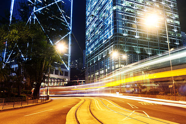 istock Urban traffic light trail at night 512981545