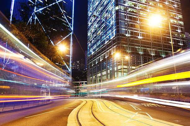istock Urban traffic light trail at night 512981575