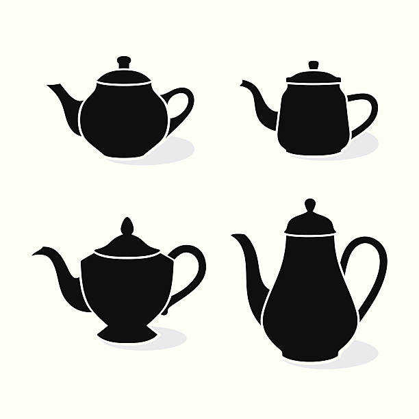 Set of four black teapot icons on white background.