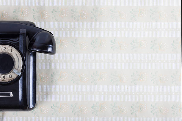 istock vintage phone on the wall with retro wallpaper 512984984