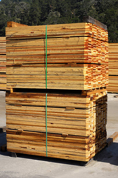 istock Close-up Stack of Just Milled Redwood Lumber 512985235