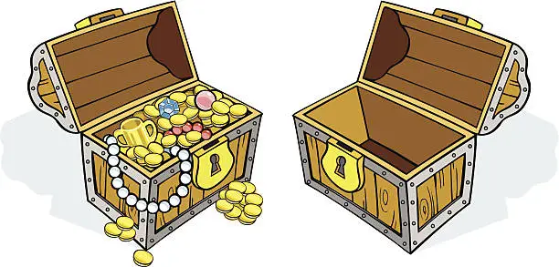 Vector illustration of Treasure Chests - Success, Full, Empty