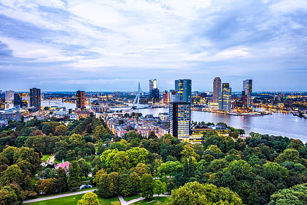 Rotterdam Skyline Rotterdam Skyline in sunset netherlands stock pictures, royalty-free photos & images