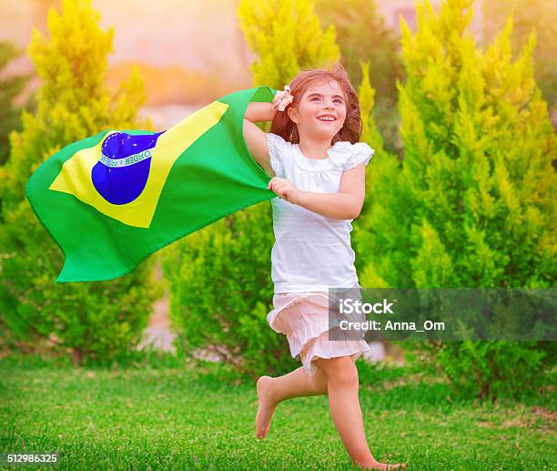 Happy Little Football Fan Stock Photo - Download Image Now - Brazil, Child, Flag