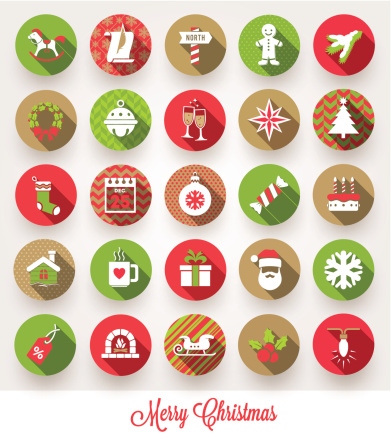 Vector set of Christmas flat icons with long shadows.