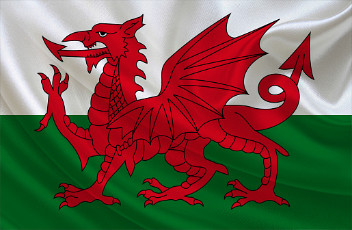 Welsh flag, three dimensional render, satin texture