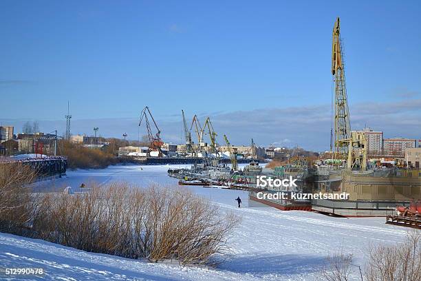 In Winter On The River Stock Photo - Download Image Now - Adult, Barge, Bulk Carrier