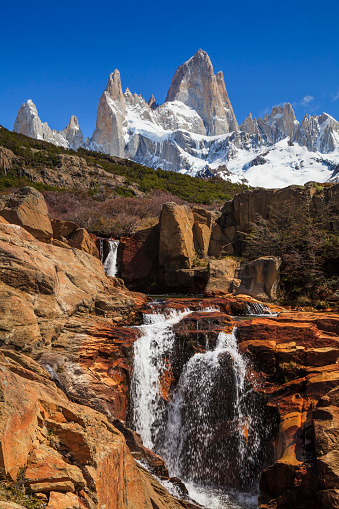 Picturesque Waterfall at Mount Fitz Roy. Patagonia. Argentina.