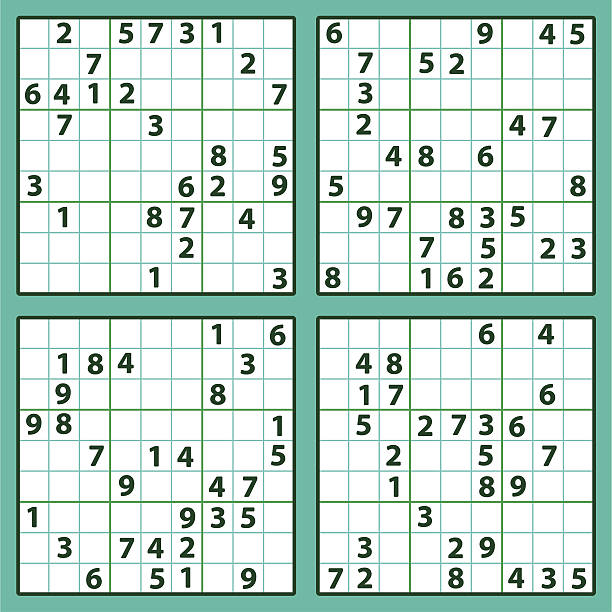 Sudoku Set of the sudoku, number place combinatorial puzzles sudoku variants stock illustrations