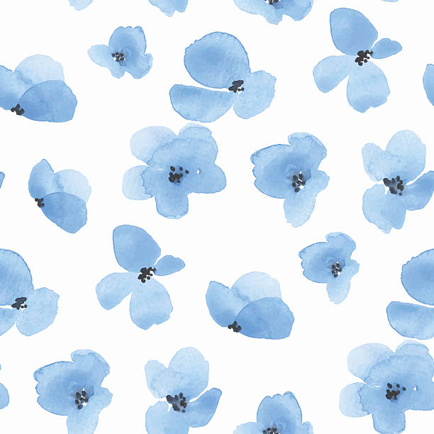 Delicate floral background 3. Vector pattern hand-drawn watercolor seamless pattern in vector blue flowers stock illustrations