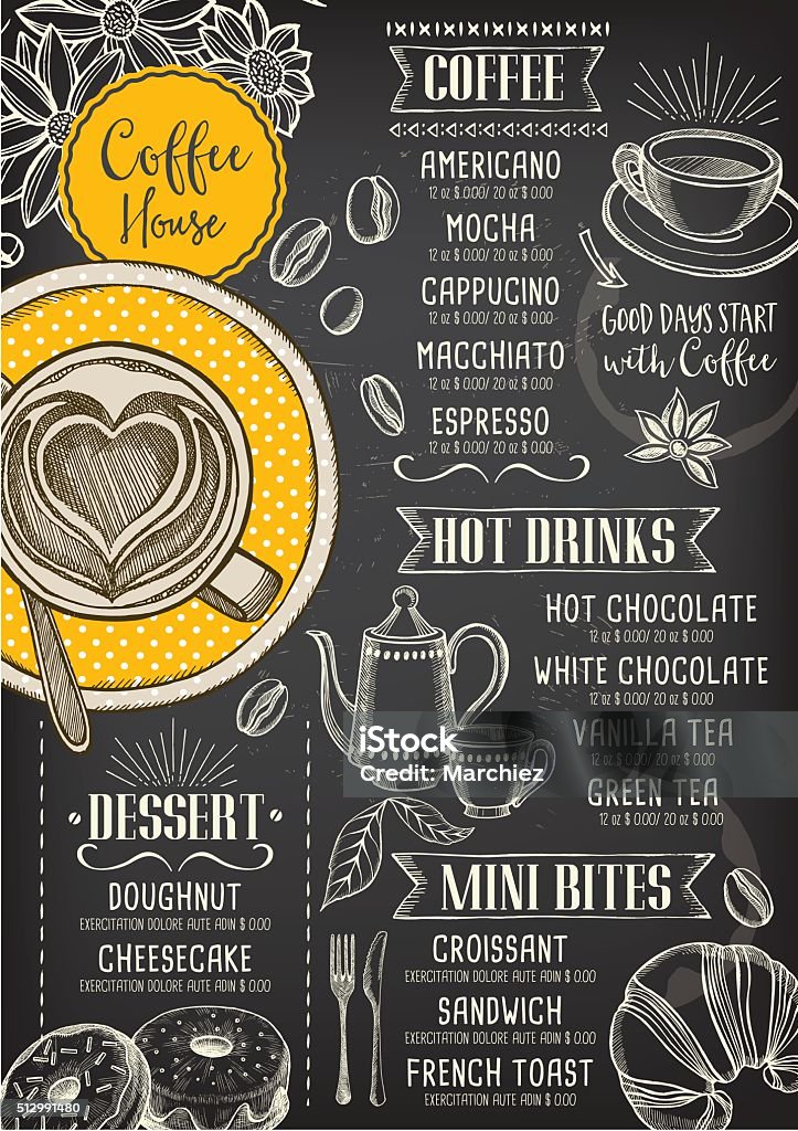 Café café menu, modelo de projeto. - Vetor de Cardápio royalty-free
