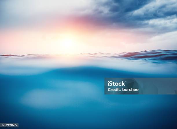 Sea Waves At Sunset Stock Photo - Download Image Now - Storm, Underwater, Water