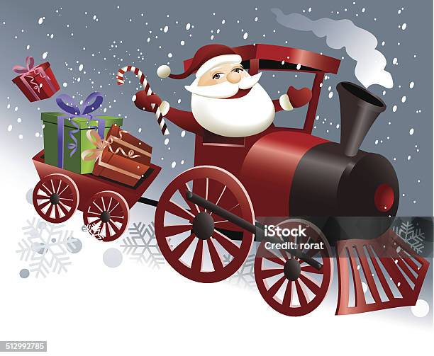 Weihnachtsmann Im Zug Stock Vektor Art und mehr Bilder von Eisenbahn - Eisenbahn, Weihnachtsmann, Bildhintergrund