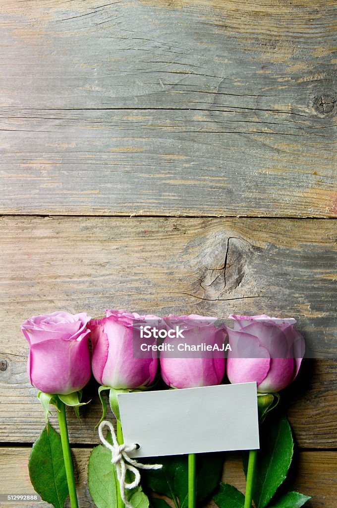 Mothers day gift flowers Pink flowers on a wooden backdrop with a blank gift tag  and copyspace Flower Stock Photo