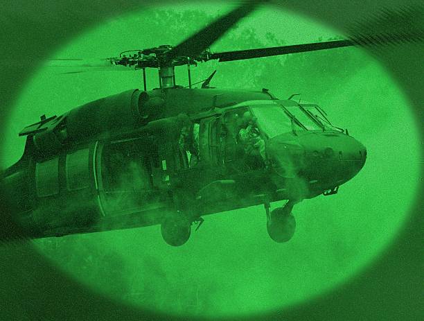 Black Hawk in Night Vision Goggles stock photo