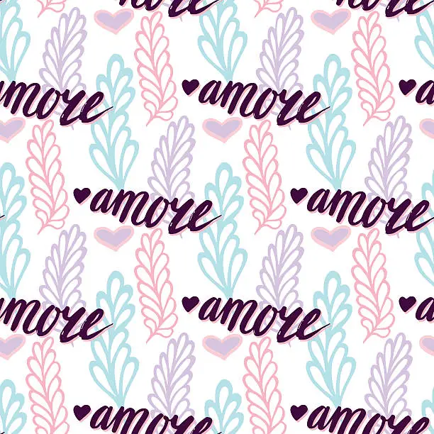 Vector illustration of Vector seamless pattern with lettering italian word Amore - Love