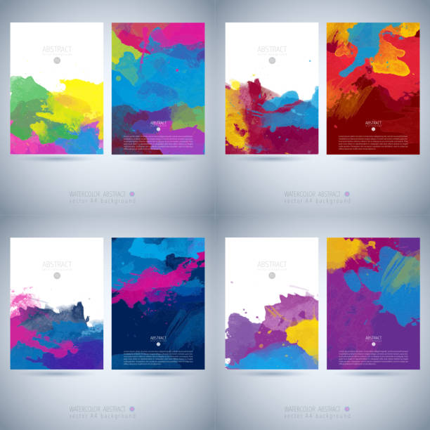 Set of vector watercolor template Bright colorful vector watercolor background fun school background stock illustrations