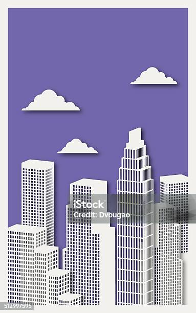 Urban Scene With White Skyscrapers On Purple Background Stock Illustration - Download Image Now