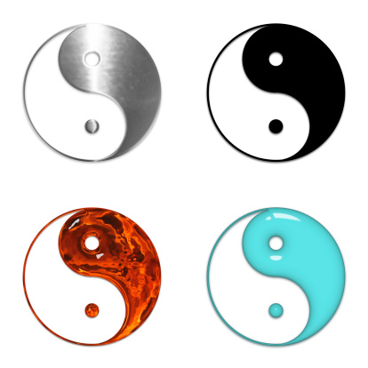 Four yin yang symbols isolated on white background