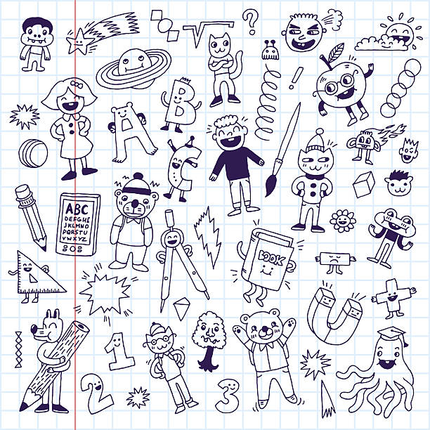 illustrations, cliparts, dessins animés et icônes de école thème animaux et créatures enfants doodle set.  carnet scolaire. - frog animal little boys child