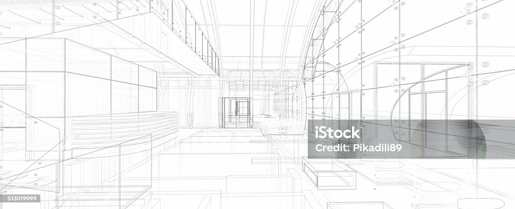 Abstract architecture Wireframe view of a 3D model of Spa center. Construction Industry Stock Photo