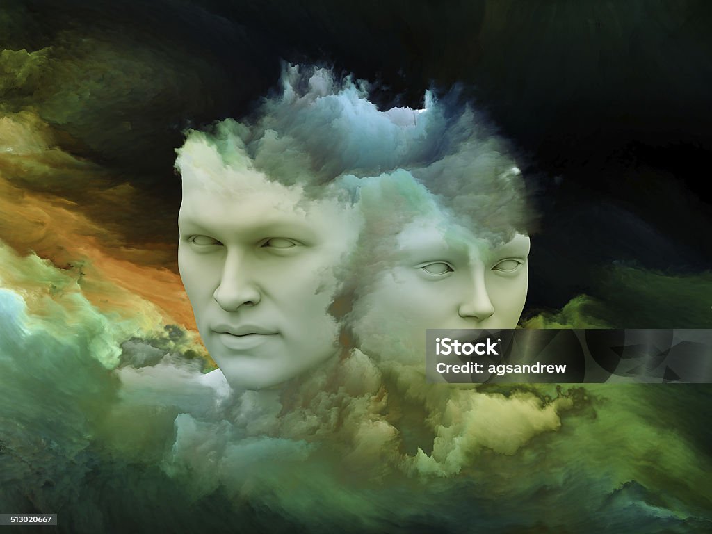 Dream Background Dreaming Intellect series. Composition of human face and technological elements with metaphorical relationship to mind, reason, intelligence and imagination Abstract Stock Photo