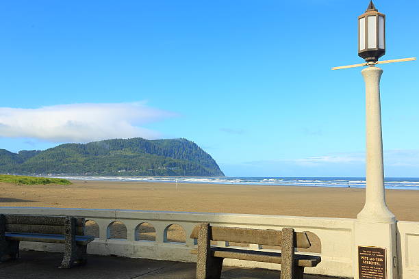 Early morning in Del Rey State Recreational Site which is the beach at the coast of Seaside city in Oregon state, USA in a shot taken from Lewis and Clark Monument at the loop of Broadway Street