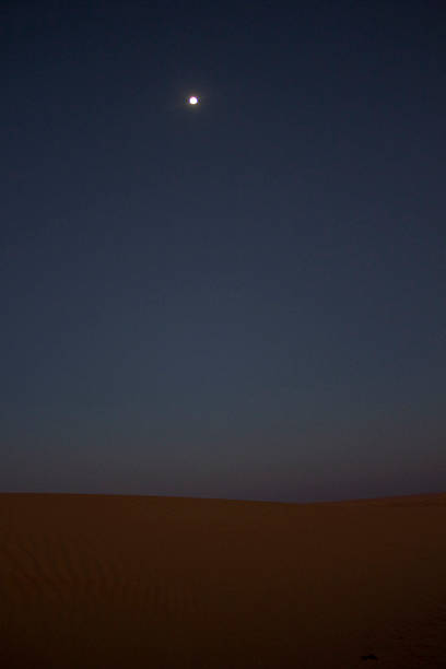Wahiba Sands desert at night. Magical scenery trough dunes and star light