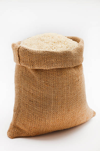 Sack of rice on white background