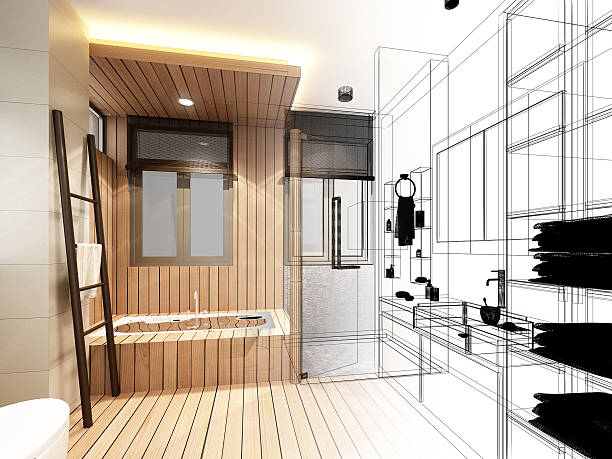 istock abstract sketch design of interior bathroom 513041104