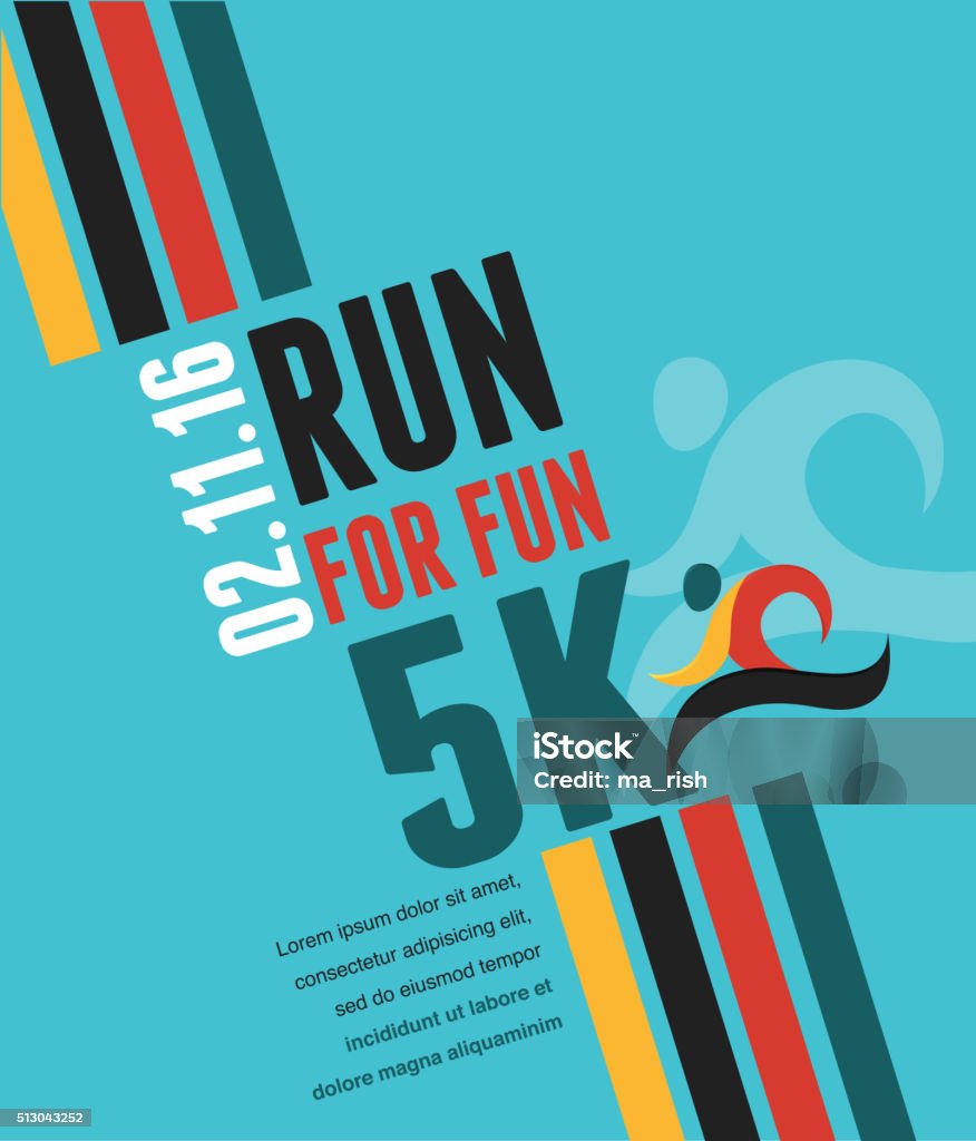 Corriendo maratón, las personas ejecutar, colorido póster - arte vectorial de Triatlón libre de derechos
