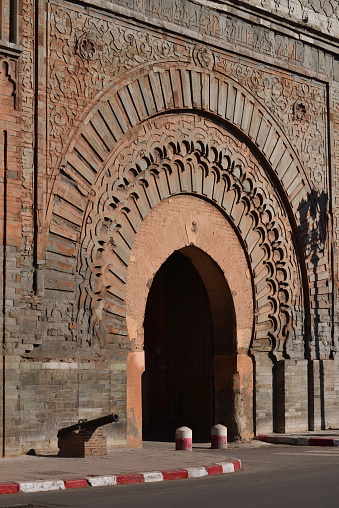 Telephoto image of an ornate 12th century gate, one of 19 which circle the city.