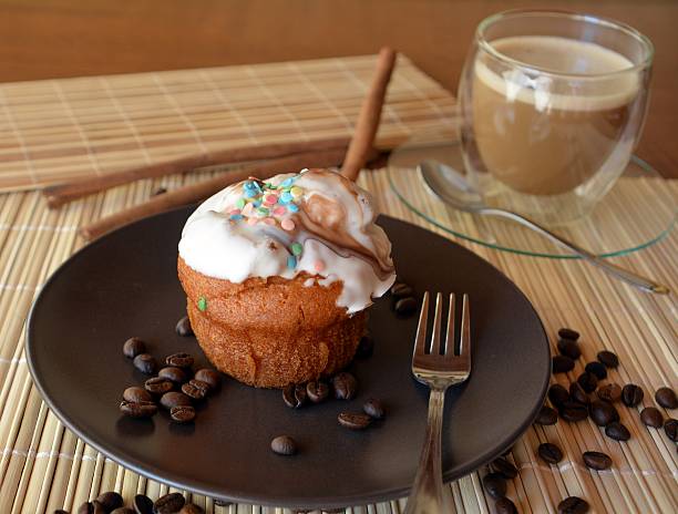 Fresh Homemade Muffin On A Plate And Cup Of Coffee.