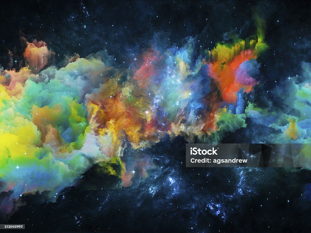 Nebula Composition Colors in Space series. Composition of colorful clouds and space elements on the subject of art, creativity, imagination, science and design Psychedelic Stock Photo