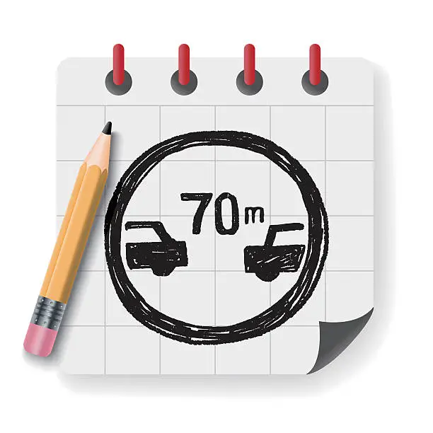 Vector illustration of Minimum safe following distance  doodle