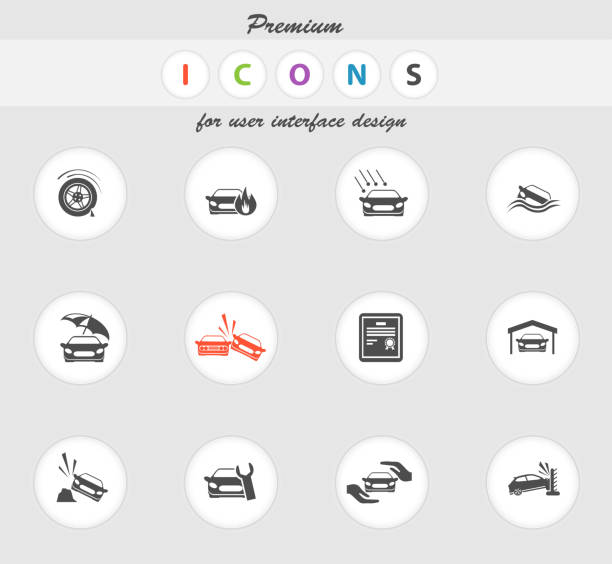 Car Insurance Icons Car Insurance color icon for web sites and user interface car hailstorm stock illustrations