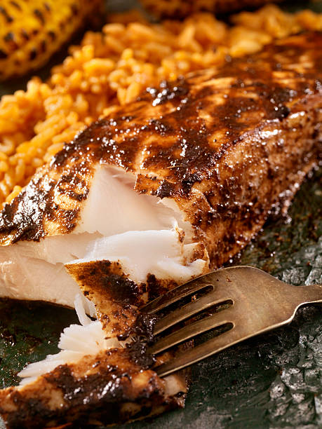 istock BBQ Grilled Halibut with Jerk BBQ Sauce 513051970