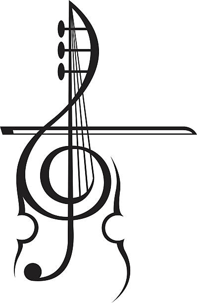 violin and treble clef monochrome illustration of violin and treble clef string instrument stock illustrations