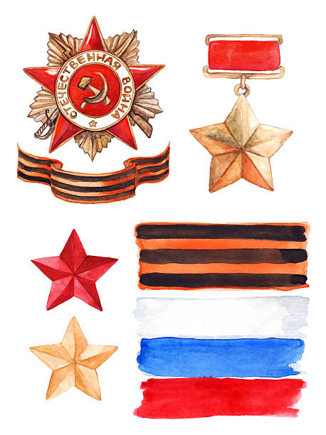대제 국가주의 전쟁 메달 격리됨에 설정 - medal bronze medal military star shape stock illustrations