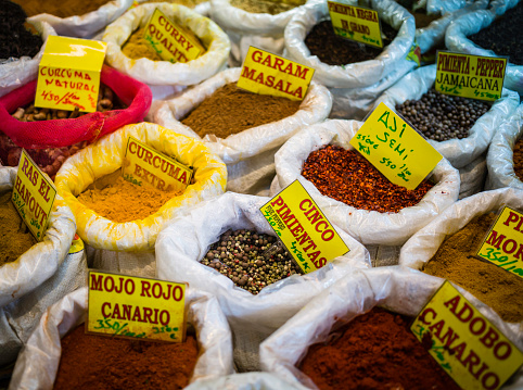 various spices at a street market