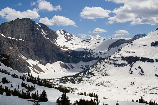 Snow covered Hidden Lake in Glacier National Park Montana 
