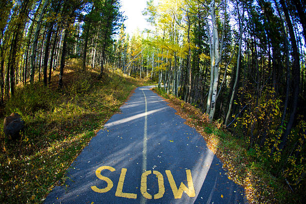 Bike Path Slow Sign stock photo