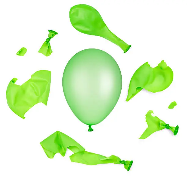 collection of various green baloons on white background. each one is shot separatelyclose up of baloon on white background with clipping path