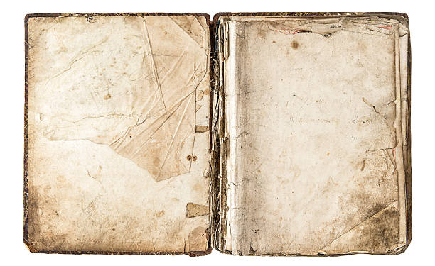 istock Old open book with grungy paper pages 513059034
