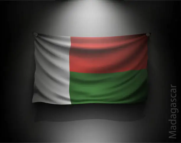 Vector illustration of waving flag Madagascar on a dark wall